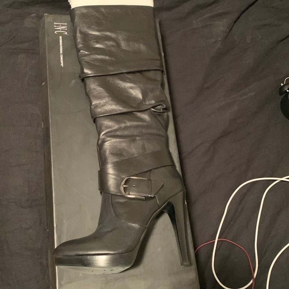 Black leather tall boot